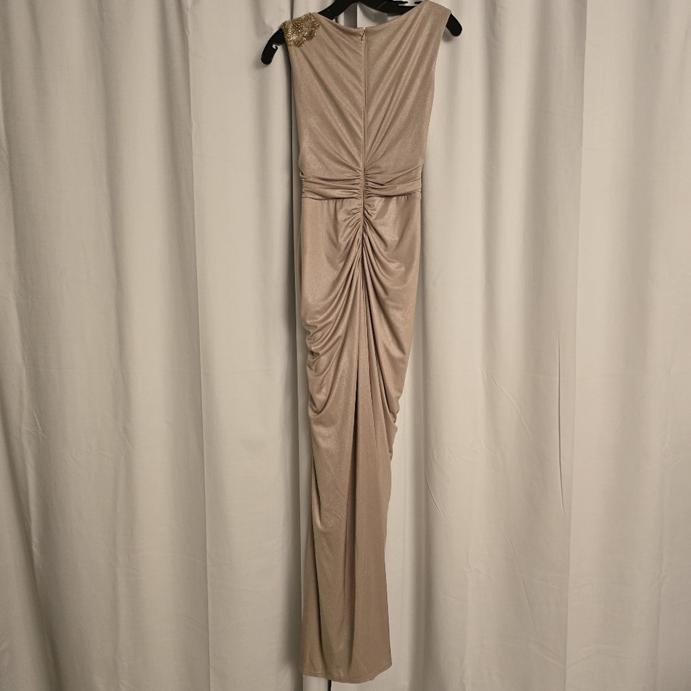 Tadashi Shoji - Champagne Gold Maxi Dress Small - Picture 6 of 14